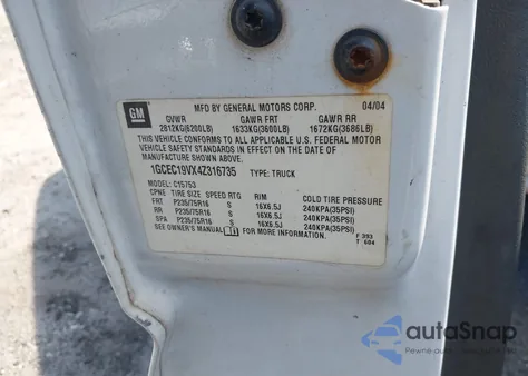 2004 Chevrolet Silverado 1500 Work Truck из США, поврежденный, VIN 1GCEC19VX4Z316735